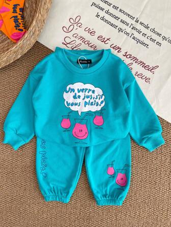 男孩標語圖案衛衣和褲子