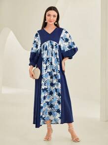 Al Najma Floral Print Lantern Sleeve Dress