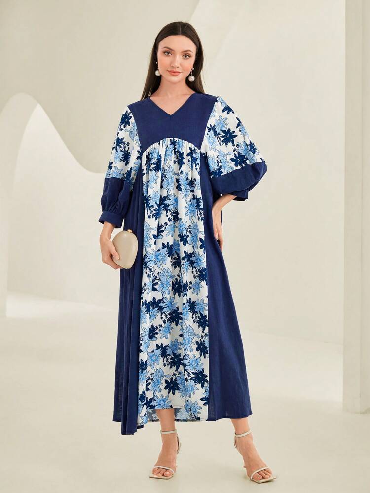 Floral Print Lantern Sleeve Dress