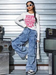 SHEIN EZwear T-Shirt Court Graphique De Slogan