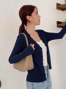 DAZY 扇贝边纽扣前开衫，秋季女装