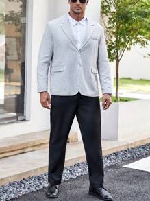 Calvornis Men Plus Single Breasted Blazer & Suit Pants - Black and White - View 6