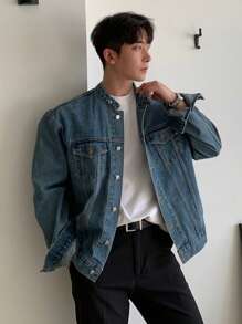 DAZY Men Flap Pocket Denim Jacket - Blue - View 5