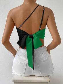 SHEIN Essnce Hai âm Ca-vát Backless Một bờ vai Top Cây trồng - màu đen - Xem 1
