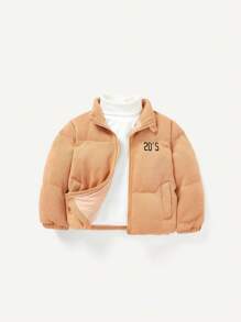 Baby Girl Cute Knitted Jacket With Padding, Thick Padded Coat For Warmth - Apricot - View 5