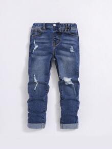 SHEIN Young Boy Ripped Frayed Cat Scratch Jeans