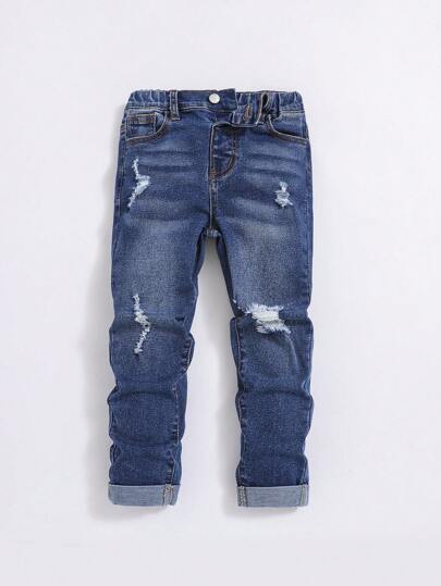 SHEIN Young Boy Ripped Frayed Cat Scratch Jeans
