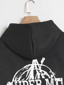 SHEIN Unity 加大码字母图案落肩抽绳卫衣 - 黑色 - 查看 4