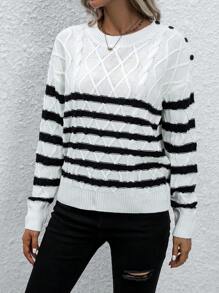 SHEIN LUNE Jersey con patrón de rayas de hombros caídos