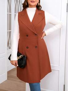 SHEIN Clasi Hơn Cổ áo Đôi ngực Áo vest - Màu Cam cháy - Xem 4