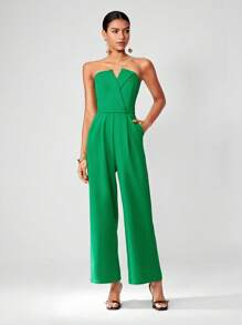Maija Solid Tube Jumpsuit Without Belt - Green - View 4