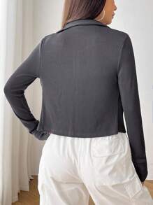 SHEIN EZwear Zip Up Crop Jacket - Dark Grey - View 2