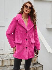 RELISH NOLESS 女式仿毛领单排扣夹克，秋冬 - 粉色 - 查看 4