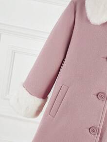 SHEIN 女小童羊絨領口花呢外套&帽 - 淺粉色 - 查看 4