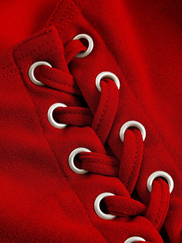 SHEIN MOD Top con cordón lateral bajo curvo ancho tirantes - Rojo - Ver 4