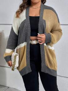 SHEIN LUNE Plus Cardigan Long À Blocs De Couleurs Épaule tombante - Multicolore - Voir 5