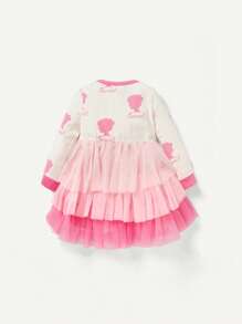 Baby Girl Letter Graphic Contrast Mesh Layer Hem Dress - Multicolor - View 2