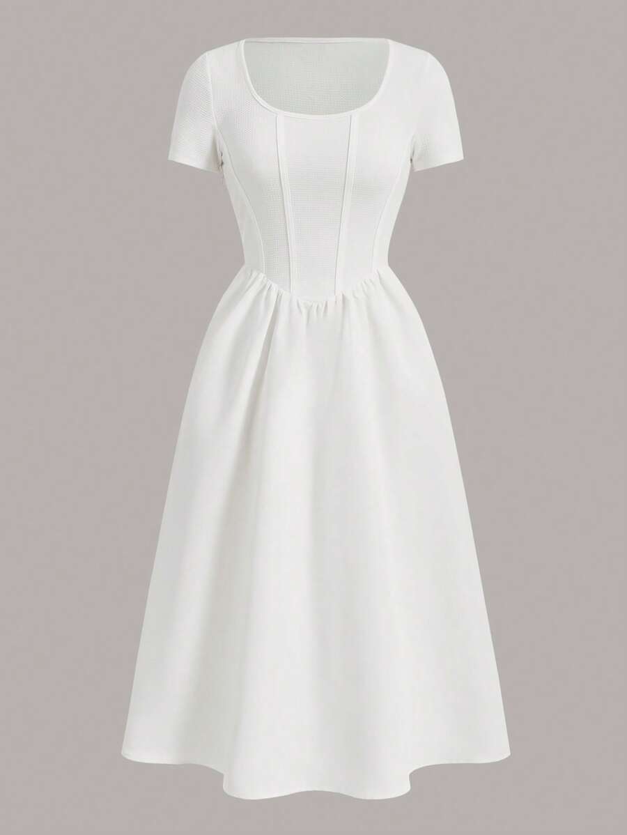 SHEIN EZwear Cổ vuông Chất rắn Váy chữ A - trắng - Xem 1