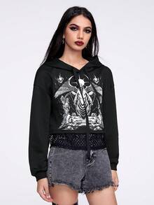 IamYouth 骷髅頭圖案落肩袖抽繩連帽衫 - 黑色 - 查看 4