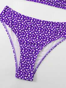 Conjunto bikini de estampado floral pequeño con tirantes ajustables - Morado - Ver 5