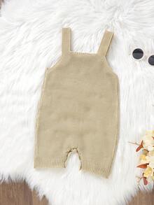Baby Girl 1pc Button Detail Cable Knit Romper - Khaki - View 2