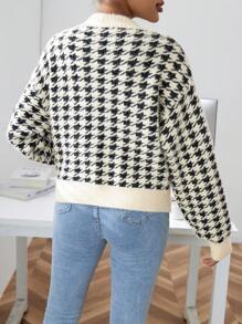 SHEIN Privé Houndstooth Pattern Drop Shoulder Cardigan - Black and White - View 2