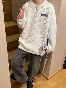 Manfinity Hypemode Men Letter Patched Drop Shoulder Sweatshirt - White - View 2