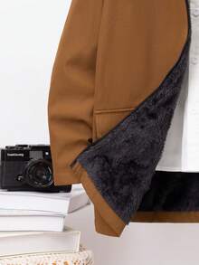 SHEIN Tween Boy 1pc Letter Graphic Fuzzy Trim Hooded Thermal Lined Coat - Brown - View 4