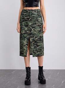 SHEINNeu Camo In Tách đùi Váy - Nhiều màu - Xem 3