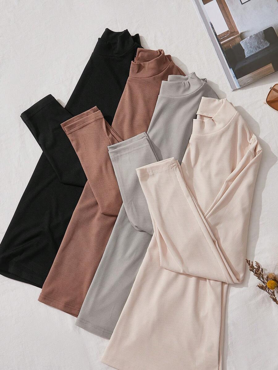 Flirla Plus 4pcs Mock Neck Tee - Multicolor - View 1