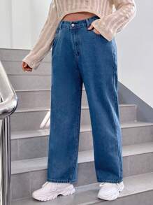 SHEIN EZwear Talla grande Jeans de pierna recta - Azul - Ver 3