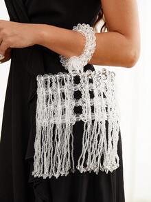 SHEIN Belle Mini Women's Fringe Decor Evening Bag - White - View 3