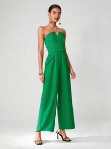 Maija Solid Tube Jumpsuit Without Belt - Green - View 3