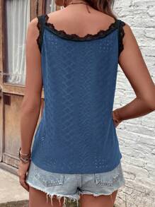 SHEIN LUNE Ren tương phản Dây đeo rộng Áo - Màu xanh lam - Xem 2
