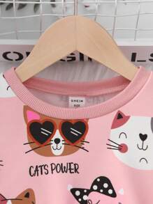 SHEIN Leap Crew 女小童字母和卡通圖案套頭衫&緊身打底褲 - 彩色 - 查看 3