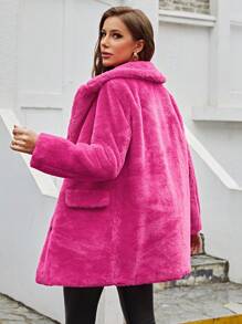 RELISH NOLESS 女式仿毛领单排扣夹克，秋冬 - 粉色 - 查看 2