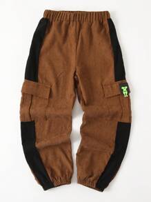 SHEIN Cô gái Tween Chi tiết được vá Túi nắp bên cạnh Quần - Màu Khaki - Xem 1