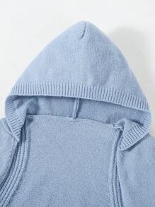 SHEIN Tween Girl Solid Hooded Crop Cardigan - Dusty Blue - View 3