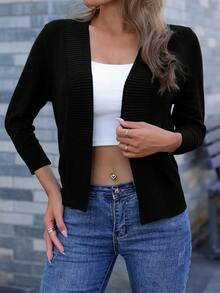 AAmilife Solid Casual Design Cardigan - Black - View 8