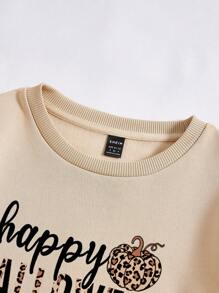 SHEIN LUNE Halloween & Letter Graphic Sweatshirt - Apricot - View 3