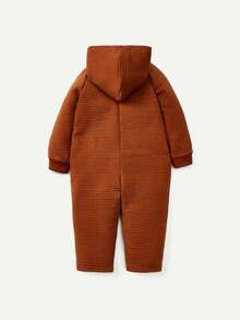 Cozy Pixies 男嬰翻蓋口袋插肩袖連帽連身褲 - 鏽棕色 - 查看 2