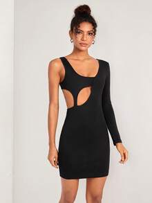 BROSKOV Cut Out Asymmetrical Bodycon Dress - Black - View 5