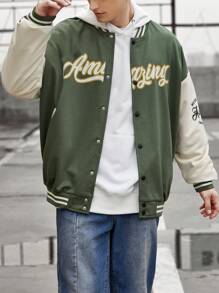 Aesthetic Post Nam Đồ họa Chữ cái Khối màu Thả vai Quá lớn Áo khoác Đại học Không có áo Hoodie - Nhiều màu - Xem 3