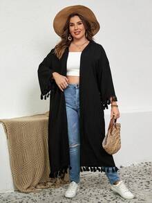 SHEIN VCAY Hơn Trang chí tua cờ Mở Mặt trước áo - màu đen - Xem 5