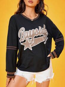 SHEIN Unity Sudadera con gráfico de letra, hombros caídos, sudadera de otoño - Negro - Ver 4