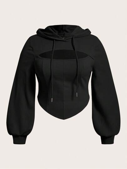 SHEIN EZwear Drawstring Front Cutout Slim Fit Hoodie Autumn Winter Clothes For Women