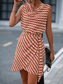 SHEIN Clasi 滿版印花側打結圍裹連衣裙 - 彩色 - 查看 1