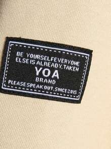 Men Letter Patched Detail Drop Shoulder Drawstring Hoodie