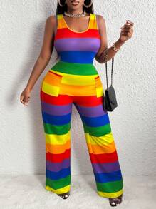 Slaydiva Sọc cầu vồng In Áo liền quần Tank - Nhiều màu - Xem 3