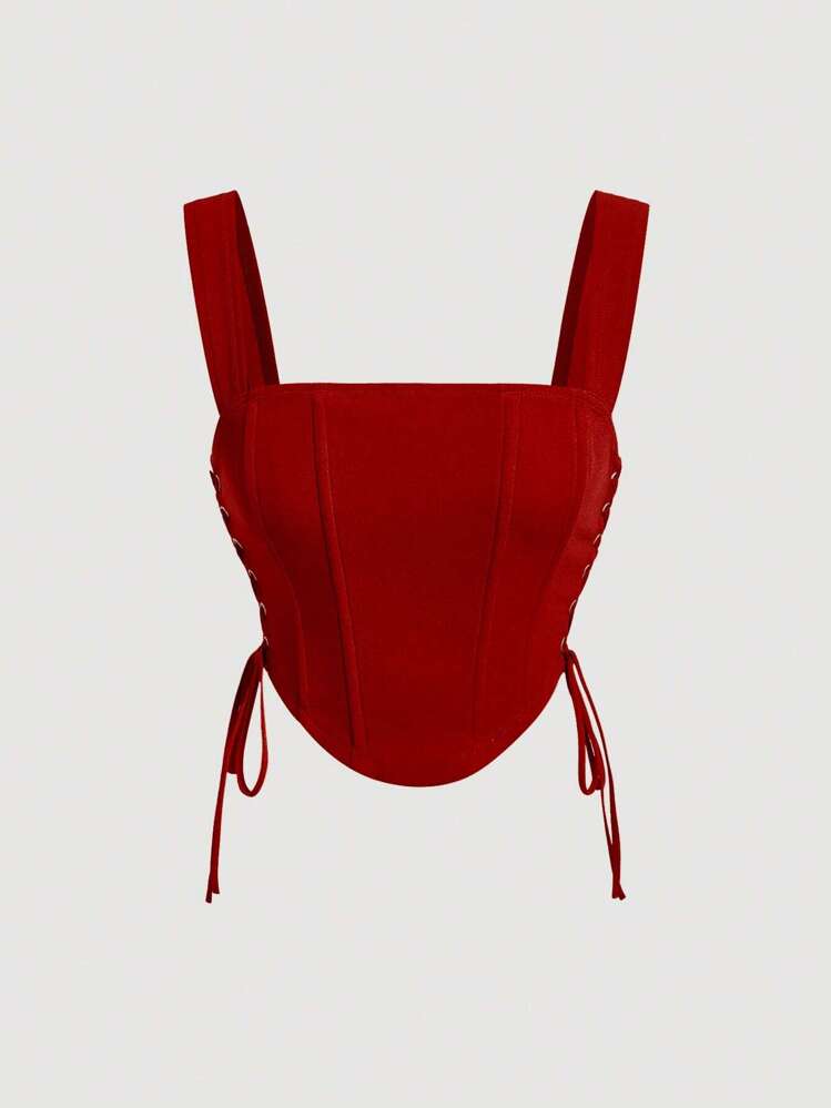 SHEIN MOD Top con cordón lateral bajo curvo ancho tirantes - Rojo - Ver 1